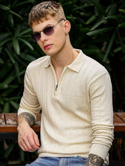 Brooklyn FlatKnit Cream Full Sleeve Polo T-Shirt