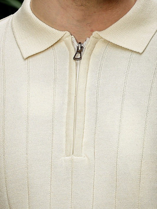 Brooklyn FlatKnit Cream Full Sleeve Polo T-Shirt