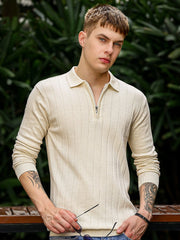 Brooklyn FlatKnit Cream Full Sleeve Polo T-Shirt