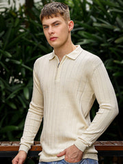 Brooklyn FlatKnit Cream Full Sleeve Polo T-Shirt