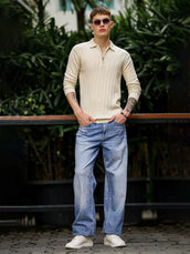 Brooklyn FlatKnit Cream Full Sleeve Polo T-Shirt