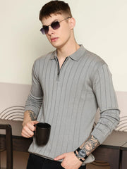 Brooklyn FlatKnit Steel Grey Full Sleeve Polo T-Shirt