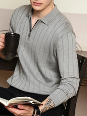 Brooklyn FlatKnit Steel Grey Full Sleeve Polo T-Shirt