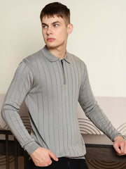 Brooklyn FlatKnit Steel Grey Full Sleeve Polo T-Shirt