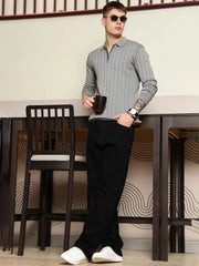 Brooklyn FlatKnit Steel Grey Full Sleeve Polo T-Shirt