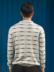 Glitchline Beige Full Sleeve Polo T-Shirt