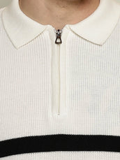 White GenZ Full Sleeve Half-Zip Polo T-Shirt