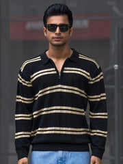 Sterling Black Full Sleeve Polo T-Shirt