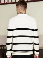 White GenZ Full Sleeve Half-Zip Polo T-Shirt