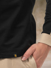 Sleeve CutPanel Black Full Sleeve Polo T-Shirt
