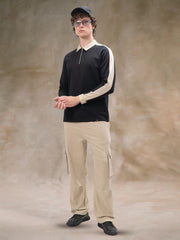 Sleeve CutPanel Black Full Sleeve Polo T-Shirt