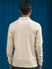 Raw Texture Cream Full Sleeve Polo T-Shirt
