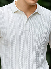 Fusion Knit White Full Sleeve Polo T-Shirt