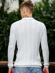 Fusion Knit White Full Sleeve Polo T-Shirt