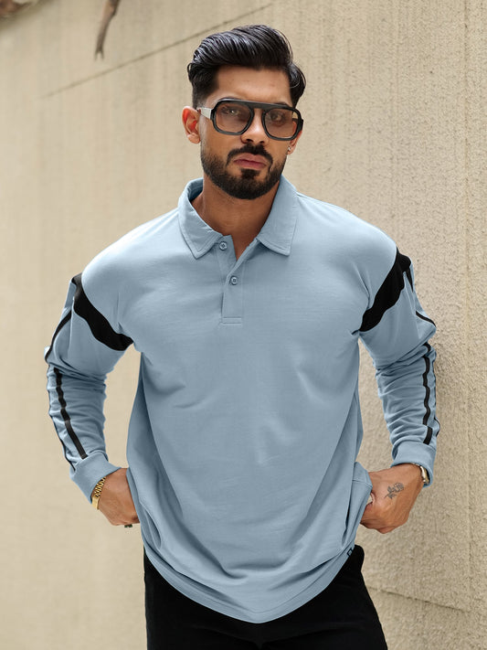 Sleeve Stripe Light Grey Full Sleeve Polo T-Shirt