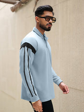 Sleeve Stripe Light Grey Full Sleeve Polo T-Shirt
