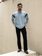 Sleeve Stripe Light Grey Full Sleeve Polo T-Shirt