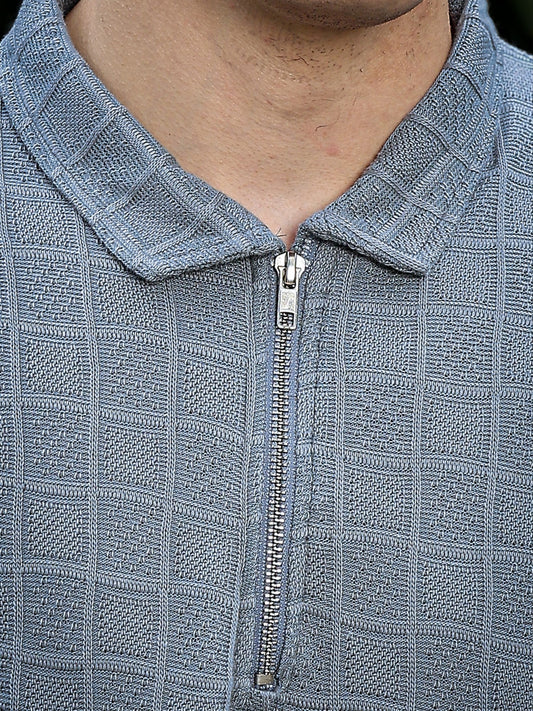 Street Blocks Light Grey Full Sleeve Polo T-Shirt