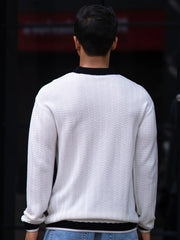 FlatKnit Wave White Full Sleeve Polo T-Shirt