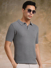 Cable Flatknit Dark Grey Half Sleeve Polo T-Shirt