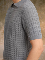 Cable Flatknit Dark Grey Half Sleeve Polo T-Shirt