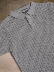 Cable Flatknit Dark Grey Half Sleeve Polo T-Shirt