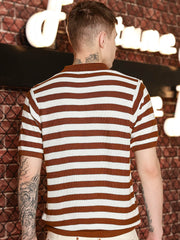 Retro Stripe Brown FlatKnit Half Sleeve Polo T-Shirt