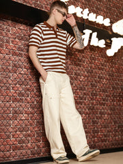 Retro Stripe Brown Half Sleeve Polo T-Shirt