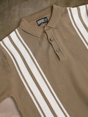 Vertical Stripe Green Flatknit Half Sleeve Polo T-Shirt