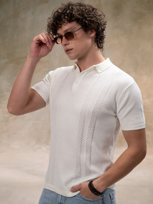 Snowpeak Half White Half Sleeve Polo T-Shirt