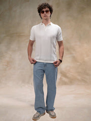 Snowpeak Half White Half Sleeve Polo T-Shirt