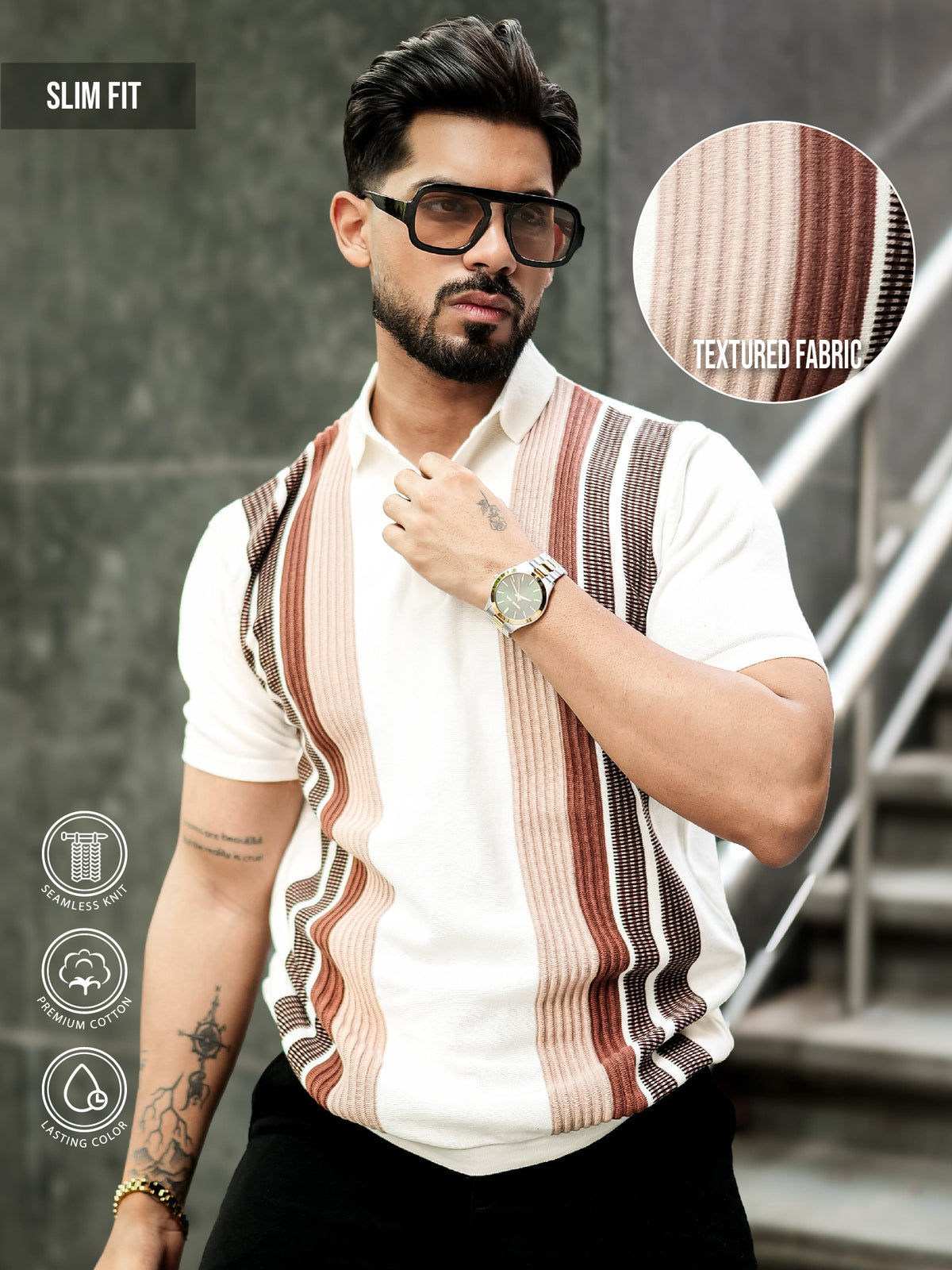 Zen Stripe Half White Polo T-Shirt
