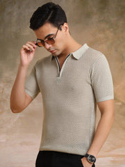 Resort Beige Flatknit Half Sleeve Polo T-Shirt