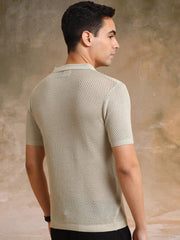 Resort Beige Flatknit Half Sleeve Polo T-Shirt