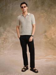 Resort Beige Flatknit Half Sleeve Polo T-Shirt