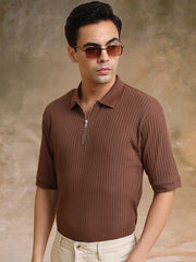 DropKnit Brown Polo Half Sleeve T-Shirt