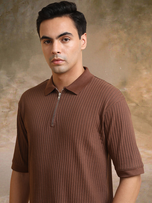DropKnit Brown Polo Half Sleeve T-Shirt