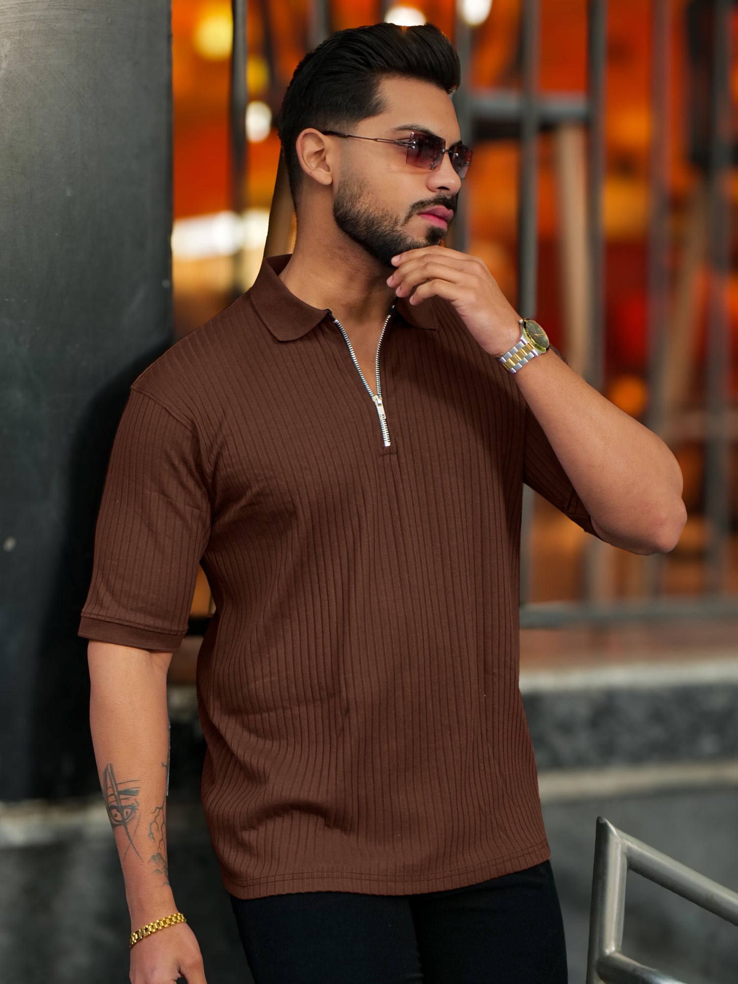 DropKnit Brown Polo T-Shirt