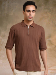 DropKnit Brown Polo Half Sleeve T-Shirt