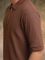DropKnit Brown Polo Half Sleeve T-Shirt