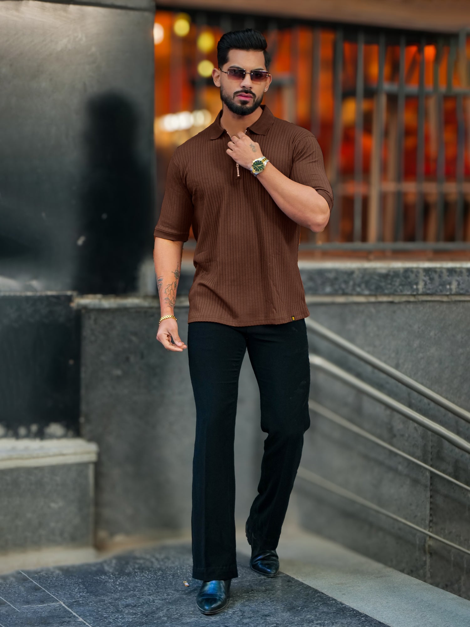 DropKnit Brown Polo T-Shirt