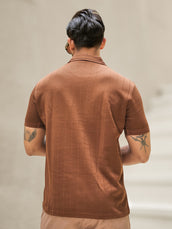 Brooklyn Shoulder Panel Brown Half Sleeve Polo T-Shirt