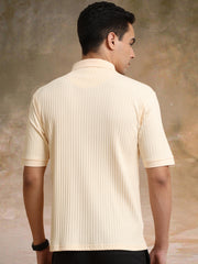 DropKnit Cream Polo Zipper Half Sleeve T-Shirt
