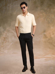 DropKnit Cream Polo Zipper Half Sleeve T-Shirt