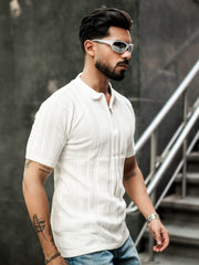 Flex Rib Half White Polo T-Shirt