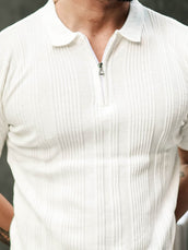 Half white half sleeve flex rib polo t-shirt for men - view 4