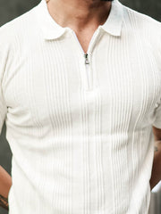 Flex Rib Half White Polo T-Shirt