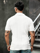 Half white half sleeve flex rib polo t-shirt for men - view 5