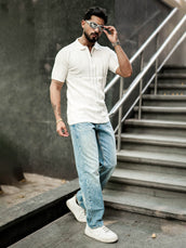 Half white half sleeve flex rib polo t-shirt for men - view 6