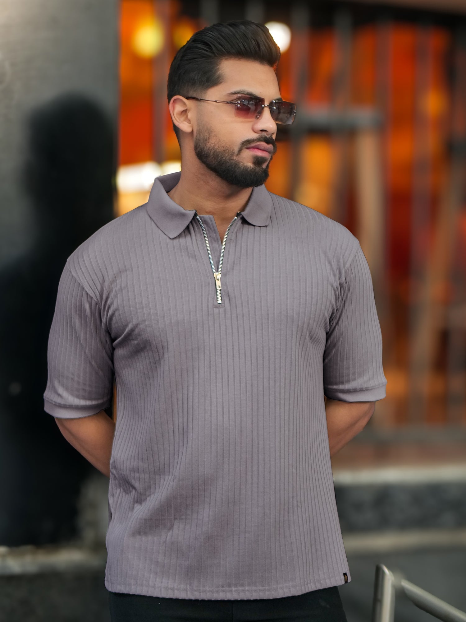 DropKnit Light Grey Polo T-Shirt